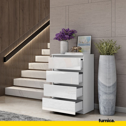 GABRIEL - Cómoda de 4 cajones - Armario de almacenamiento para dormitorio - Blanco Mate / Blanco Brillante A92cm A60cm (4)