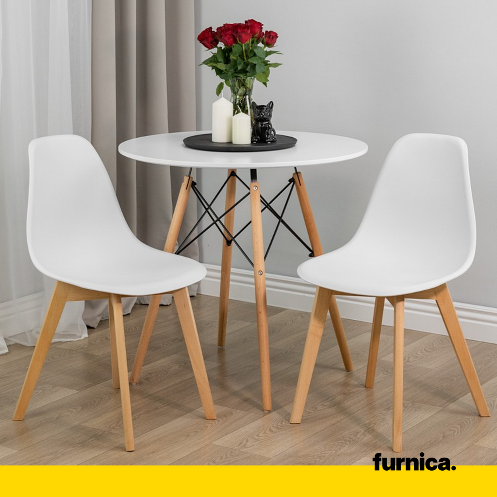 MARCELLO - Silla de plástico para comedor/oficina con patas de madera - Blanco