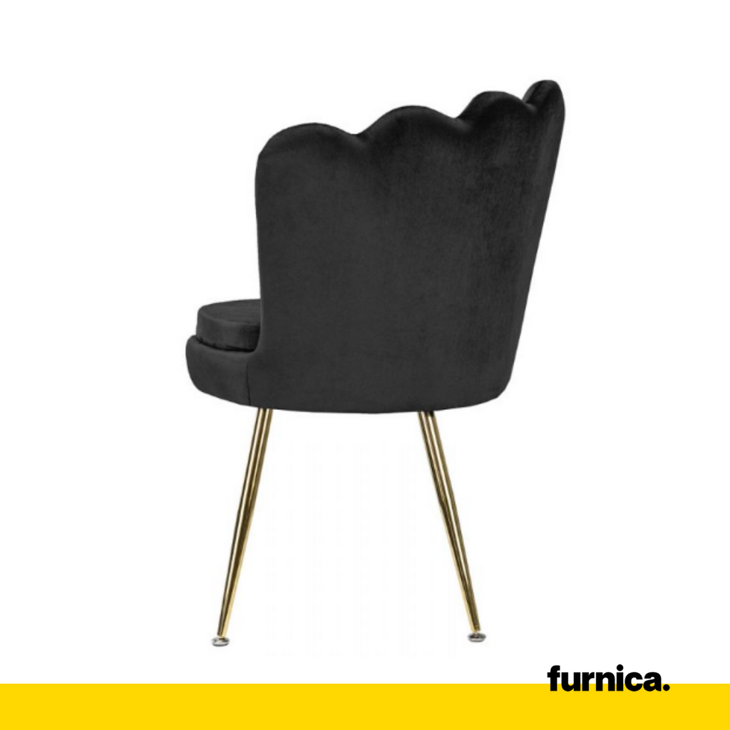 LUIGI - Silla de comedor / oficina de terciopelo acolchado con patas doradas cromadas - Negro