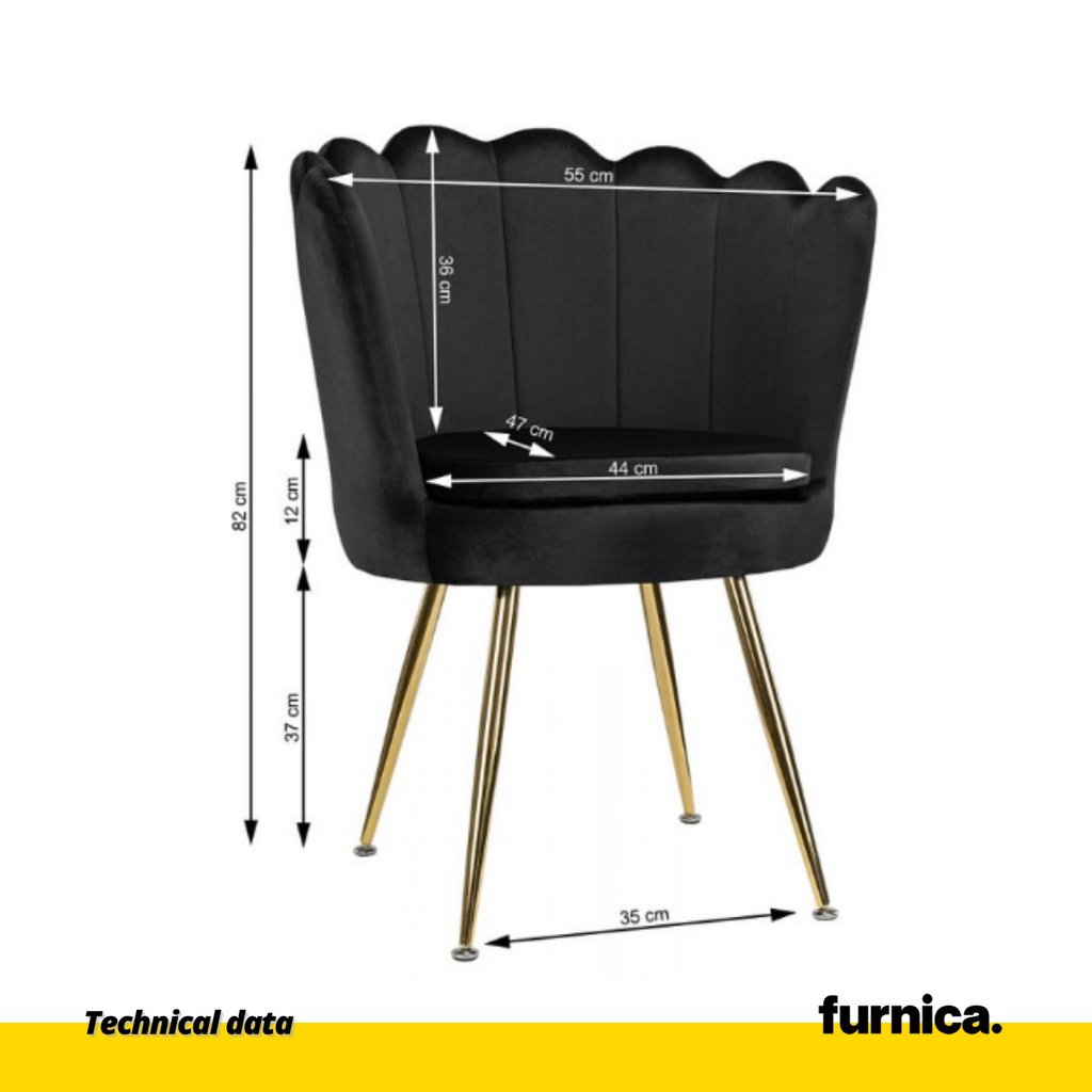 LUIGI - Silla de comedor / oficina de terciopelo acolchado con patas doradas cromadas - Negro