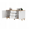 INGRID - Cómoda escandinava - 3 cajones, 2 puertas - Blanco Mate / Roble Wotan - A75cm A150cm P45cm