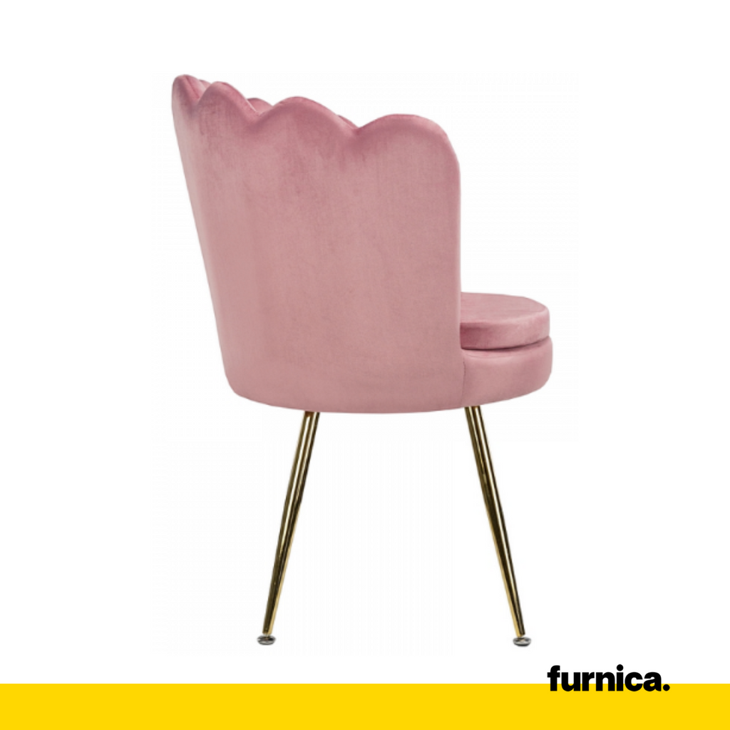 LUIGI - Silla de comedor / oficina de terciopelo acolchado con patas doradas cromadas - Rosa