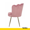 LUIGI - Silla de comedor / oficina de terciopelo acolchado con patas doradas cromadas - Rosa