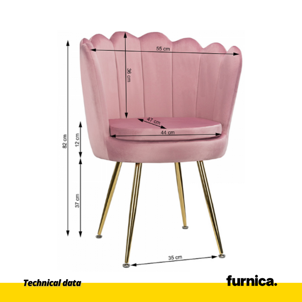 LUIGI - Silla de comedor / oficina de terciopelo acolchado con patas doradas cromadas - Rosa