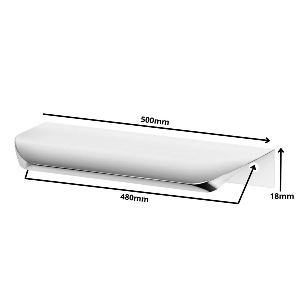 Mango de perfil redondo Edge Grip UA02 de 480 mm (longitud total de 500 mm) - Electropulido