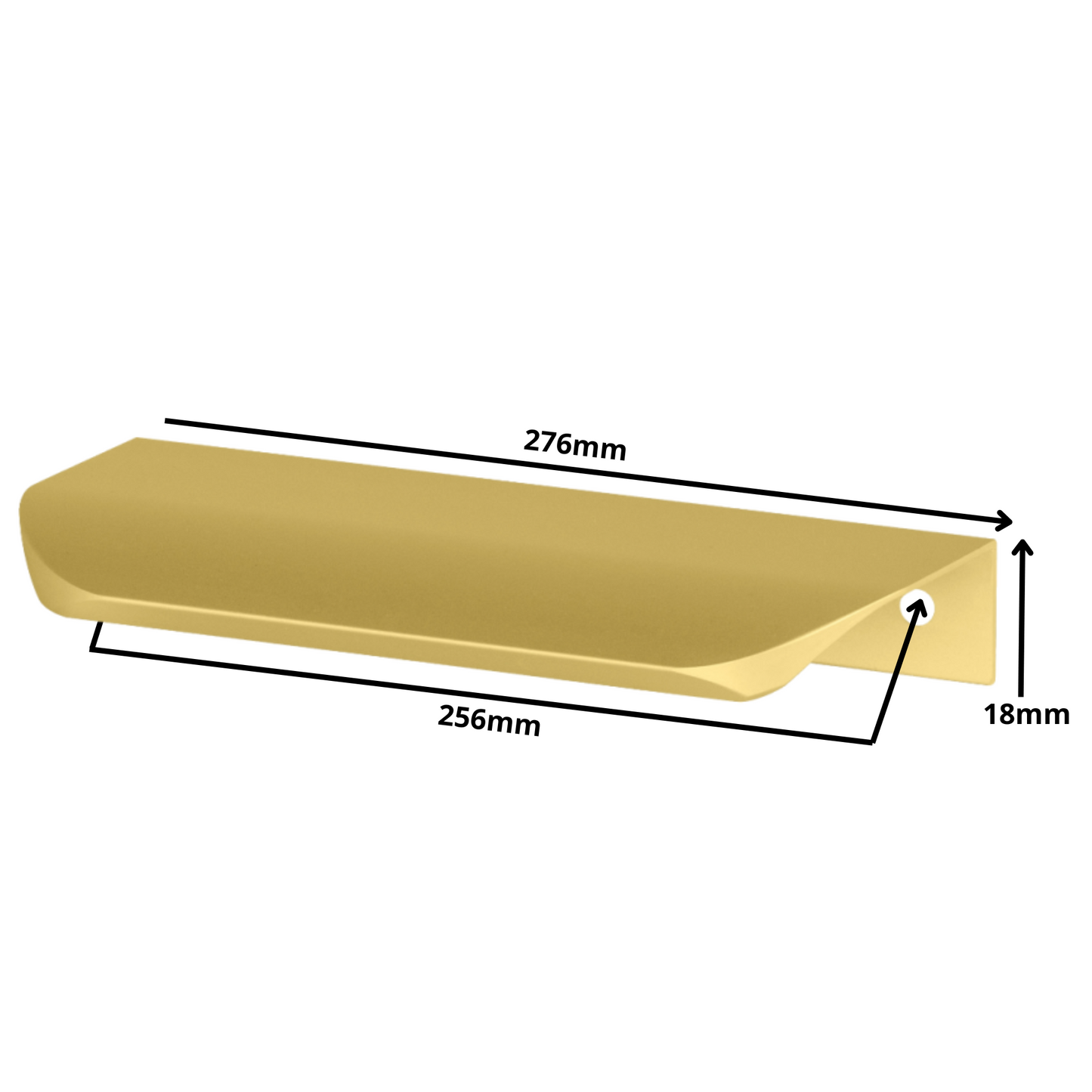 Perfil tirador de canto redondo UA02 de 256 mm (longitud total de 276 mm) - Oro