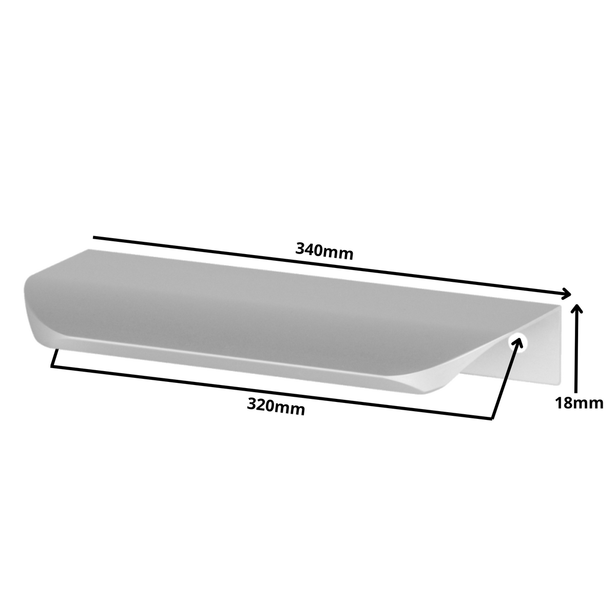 Perfil tirador de canto redondo UA02 de 320 mm (longitud total de 340 mm) - Aluminio