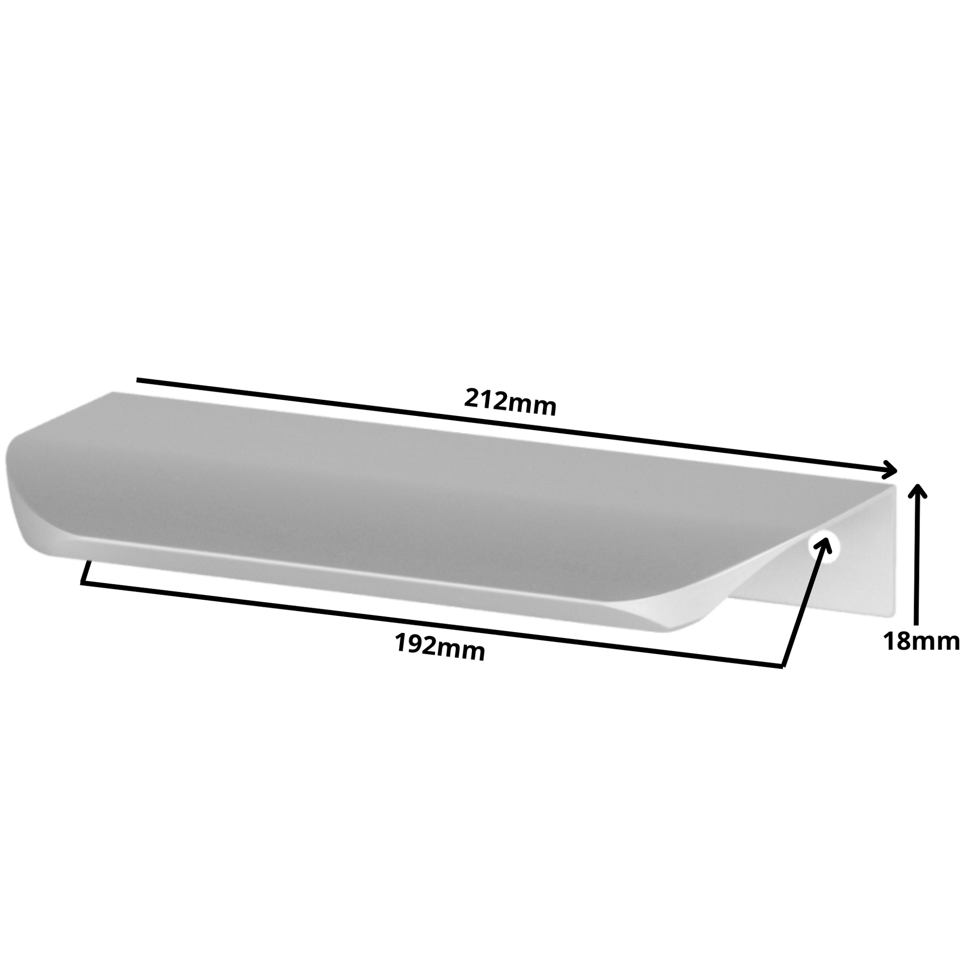 Perfil tirador de canto redondo UA02 de 192 mm (longitud total de 212 mm) - Aluminio