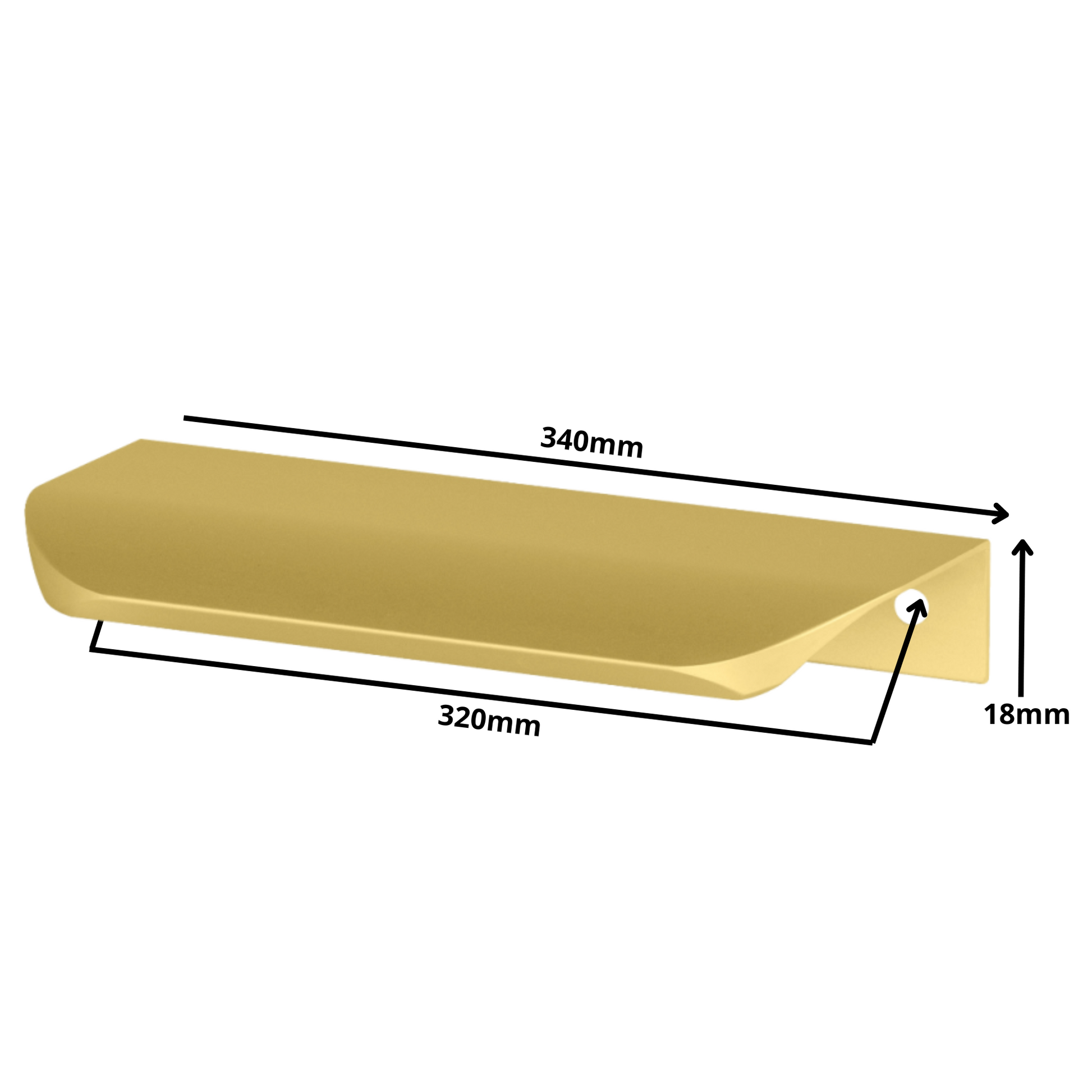 Perfil tirador de canto redondo UA02 de 320 mm (longitud total de 340 mm) - Oro