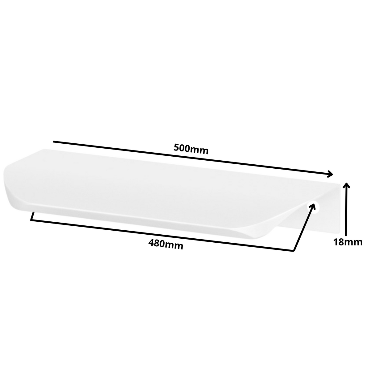 Mango de perfil redondo Edge Grip UA02 de 480 mm (longitud total de 500 mm) - Blanco