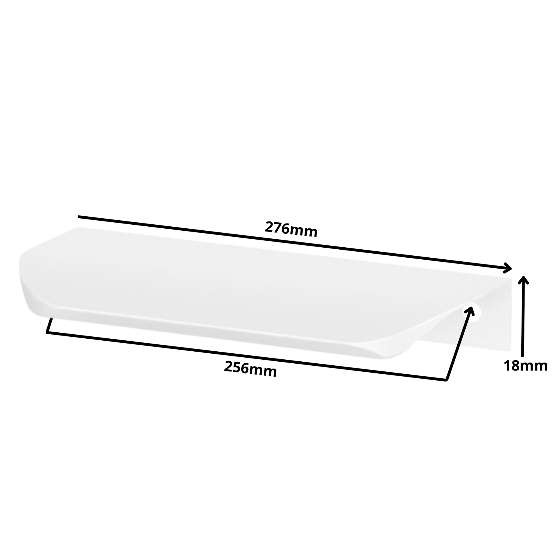 Perfil tirador de canto redondo UA02 de 256 mm (longitud total de 276 mm) - Blanco
