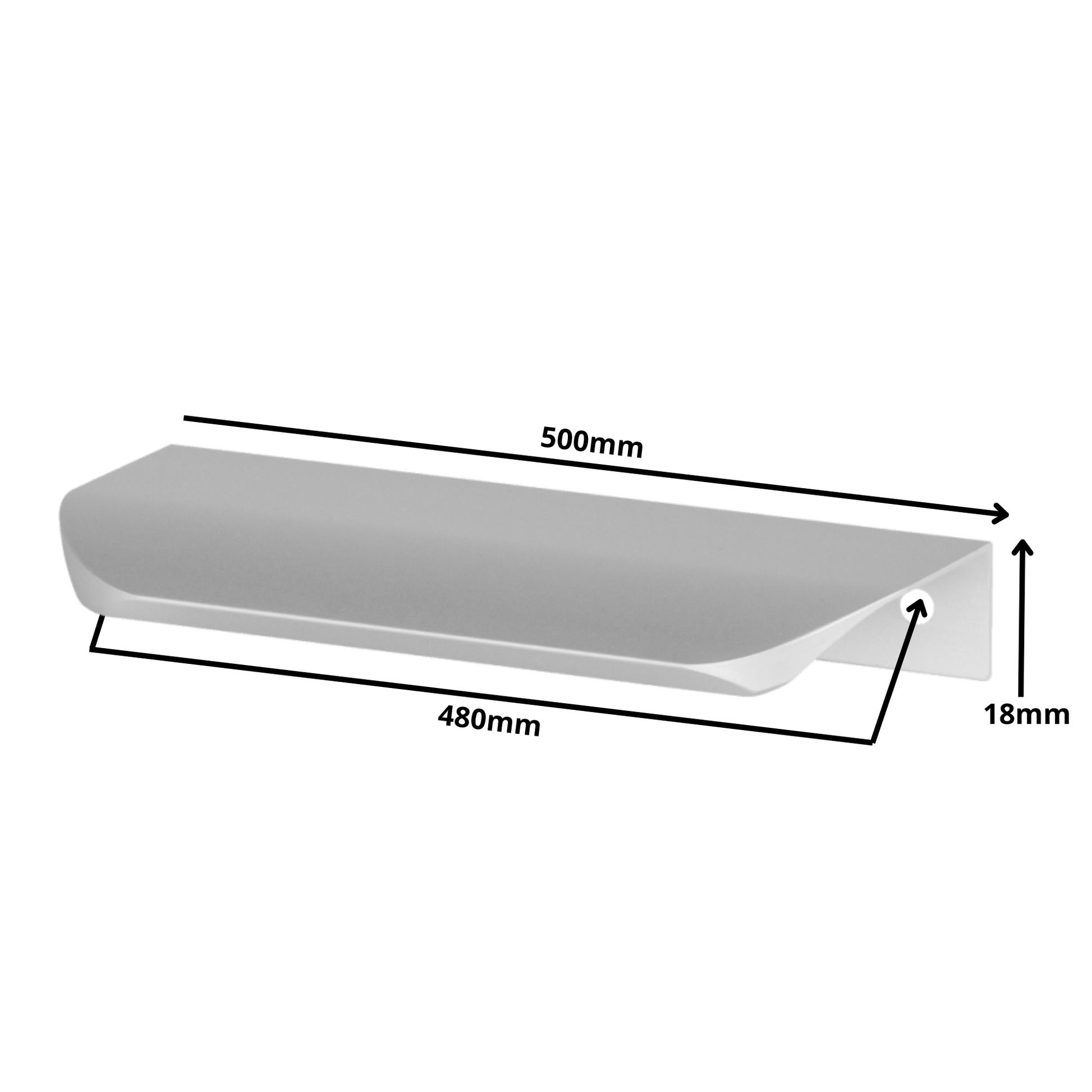 Perfil tirador de canto redondo UA02 de 480 mm (longitud total de 500 mm) - Aluminio