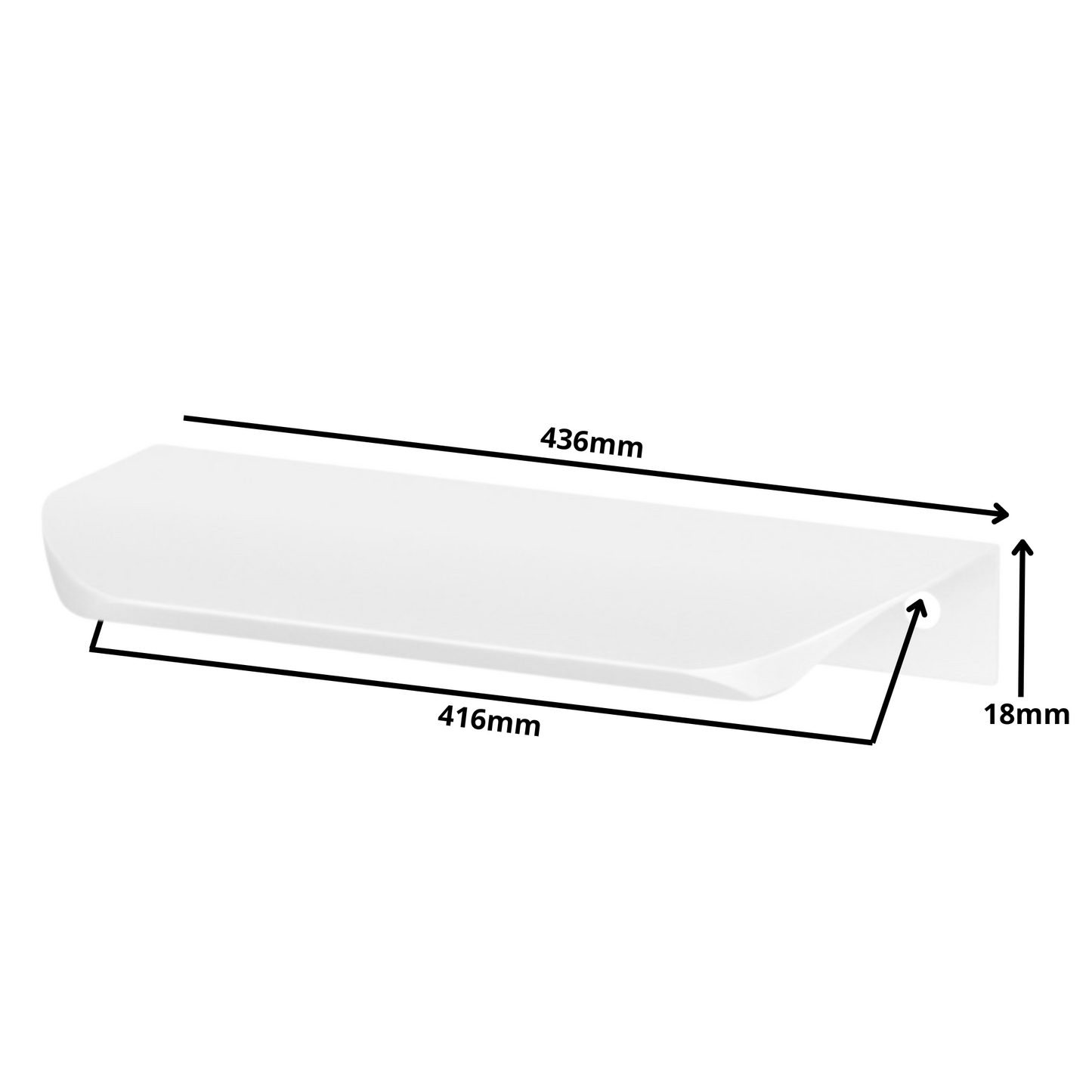 Perfil tirador de canto redondo UA02 de 416 mm (longitud total de 436 mm) - Blanco