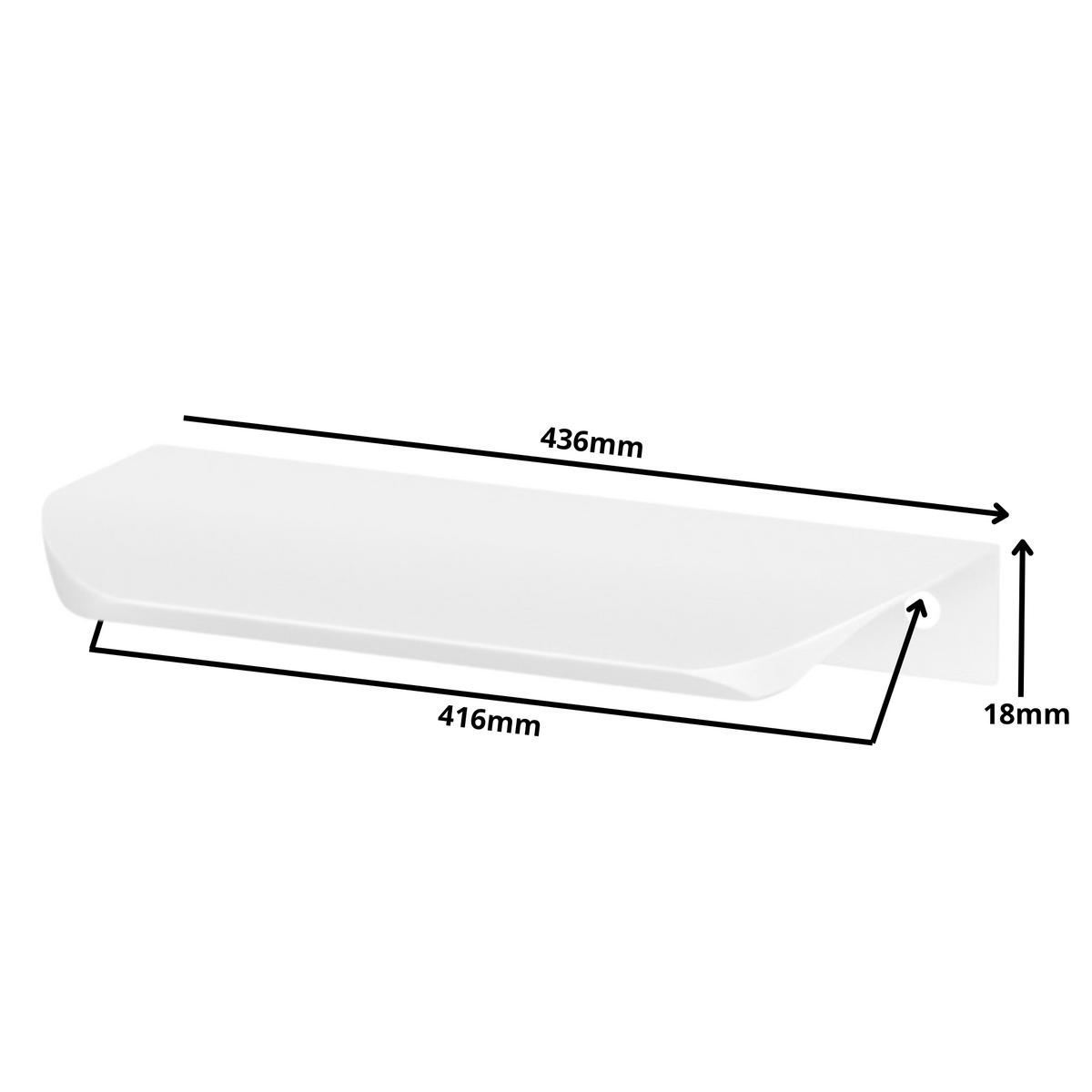 Perfil tirador de canto redondo UA02 de 416 mm (longitud total de 436 mm) - Blanco