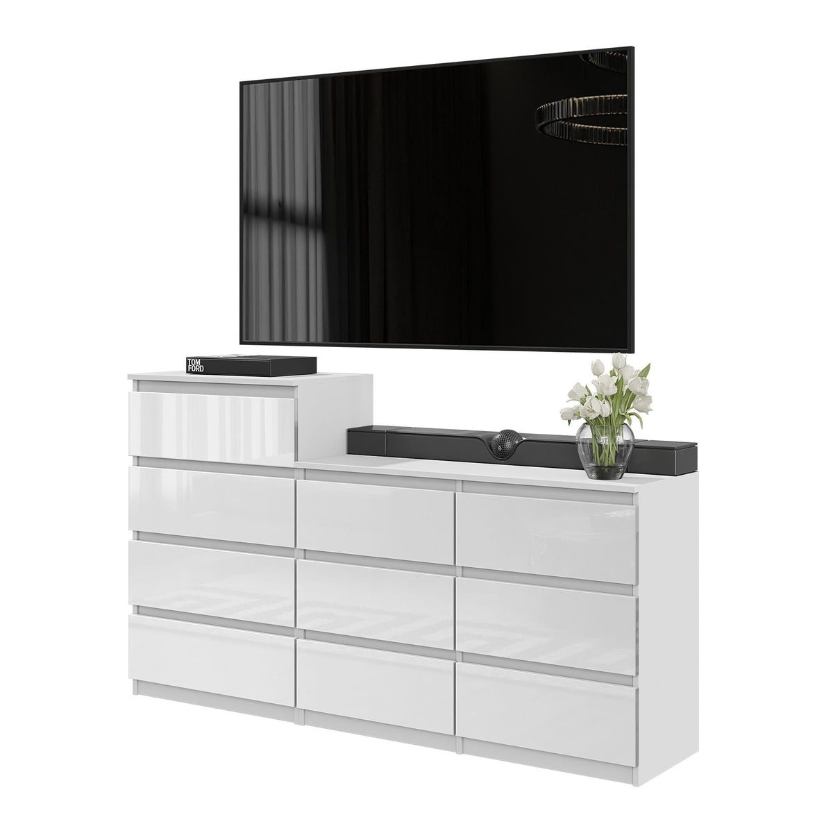 GABRIEL - Cómoda de 10 cajones (6+4) - Armario de almacenamiento para el dormitorio - Aparador - Blanco Brillante A92/70cm