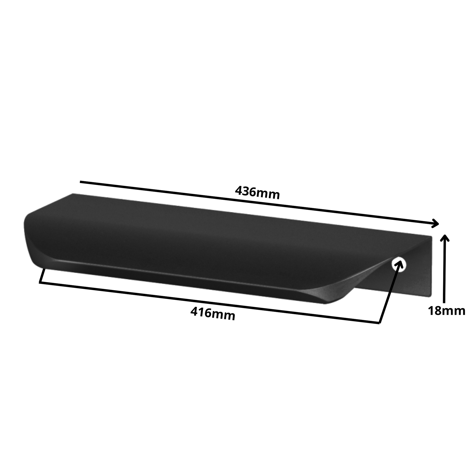 Perfil tirador de canto redondo UA02 de 416 mm (longitud total de 436 mm) - Negro mate
