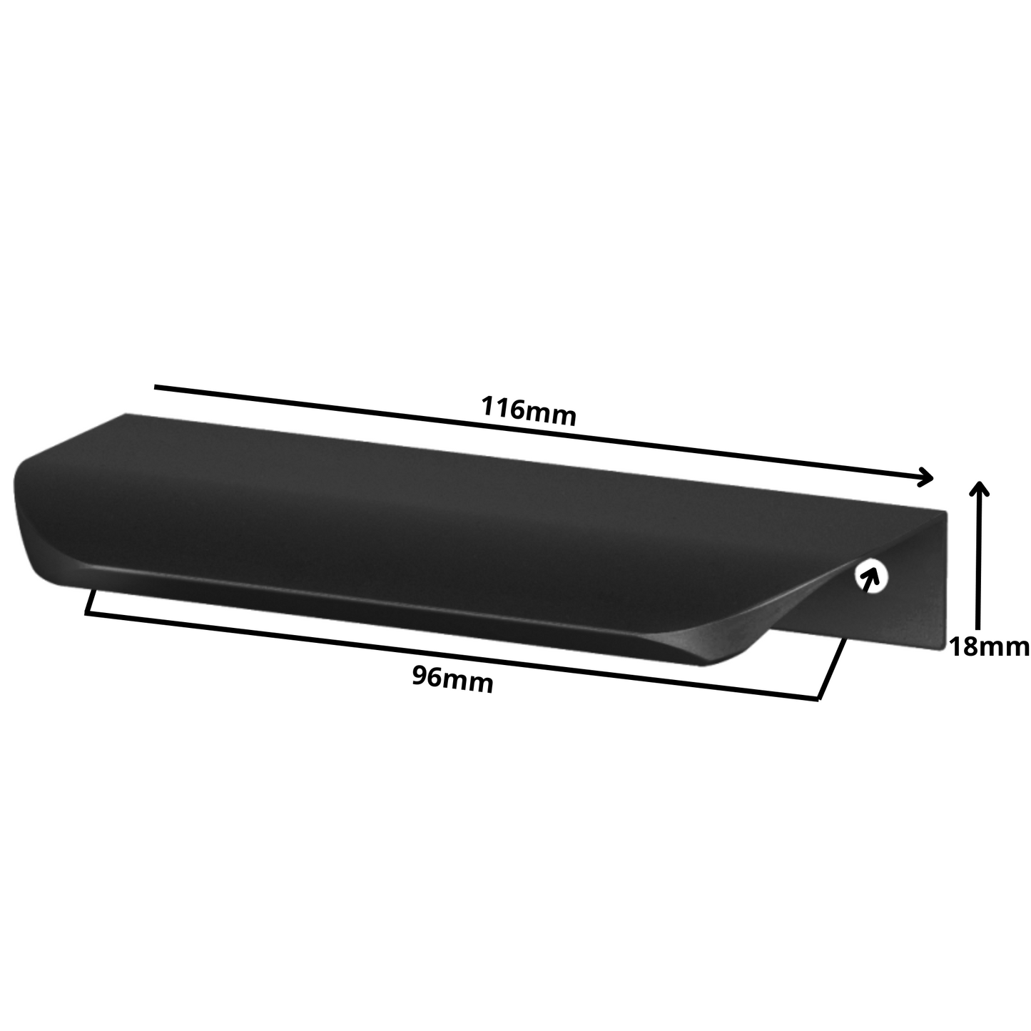 Mango de perfil redondo Edge Grip UA02 de 96 mm (longitud total de 116 mm) - Negro mate