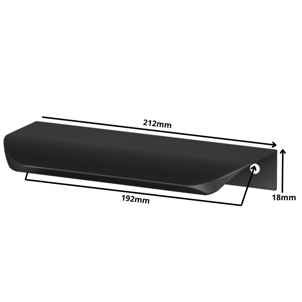 Perfil tirador de canto redondo UA02 de 192 mm (longitud total de 212 mm) - Negro mate