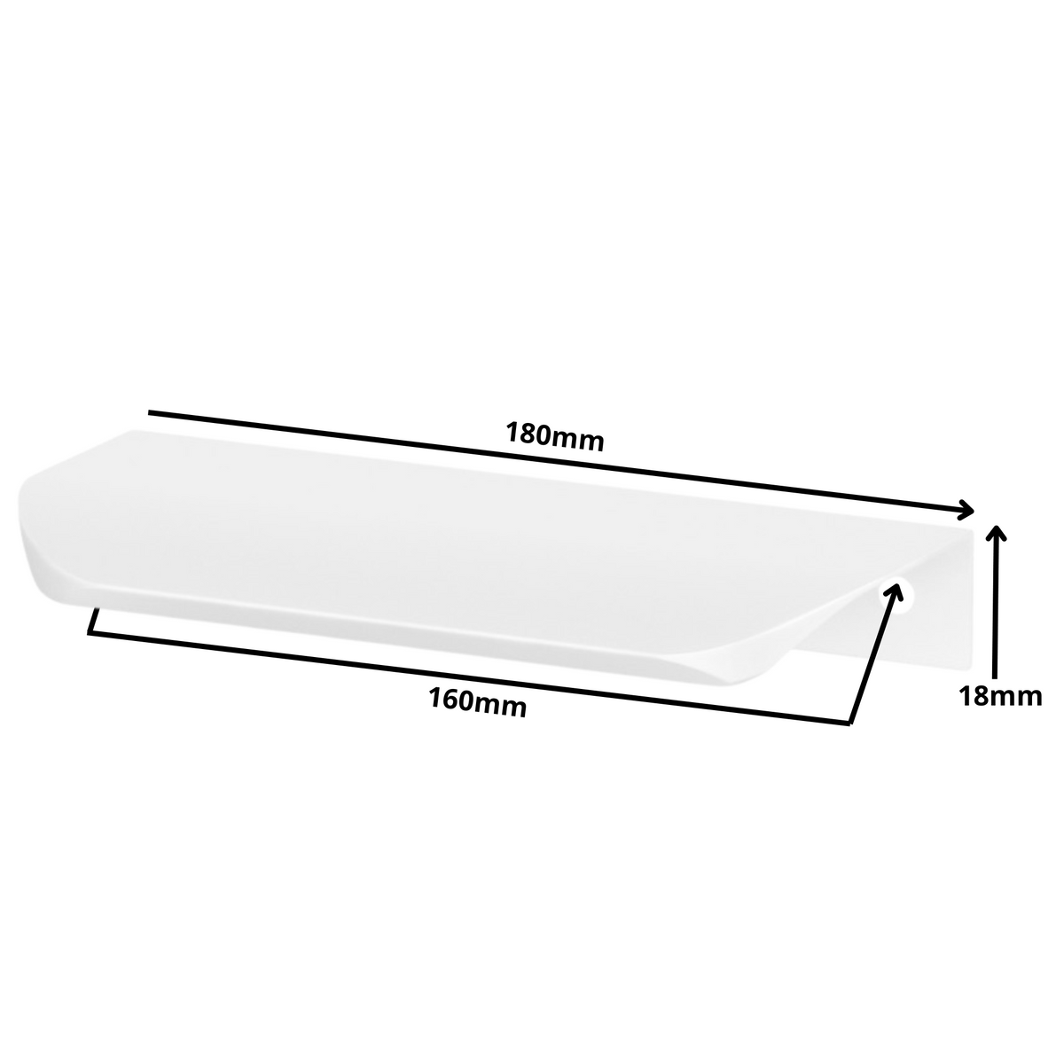 Perfil tirador de canto redondo UA02 de 160 mm (longitud total de 180 mm) - Blanco