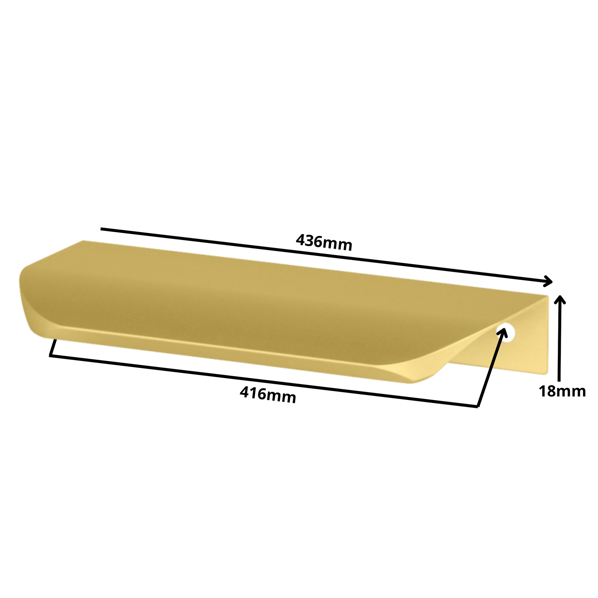 Perfil tirador de canto redondo UA02 de 416 mm (longitud total de 436 mm) - Oro