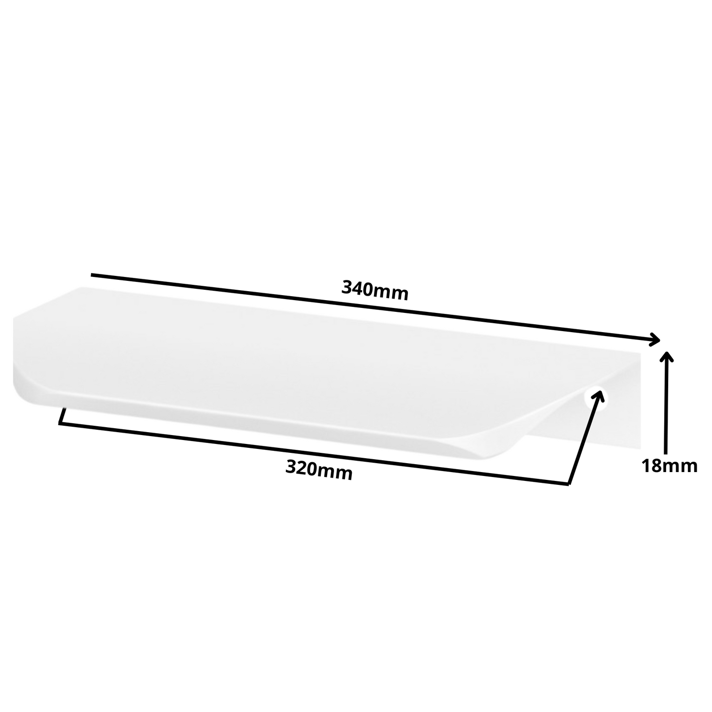 Perfil tirador de canto redondo UA02 de 320 mm (longitud total de 340 mm) - Blanco