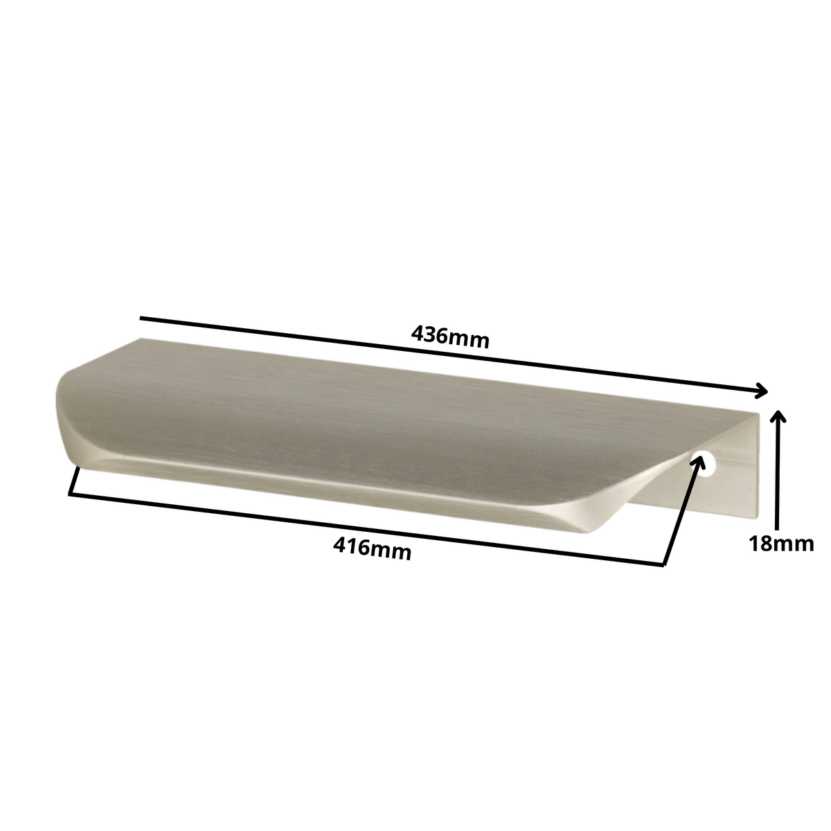 Perfil tirador de canto redondo UA02 de 416 mm (longitud total de 436 mm) - Acero inoxidable cepillado