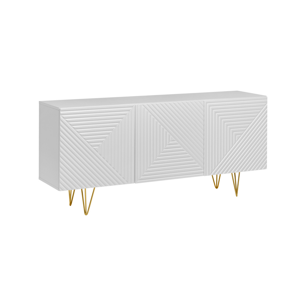 PIRÁMIDE - Aparador con frentes/puertas de MDF fresado en 3D - Blanco mate