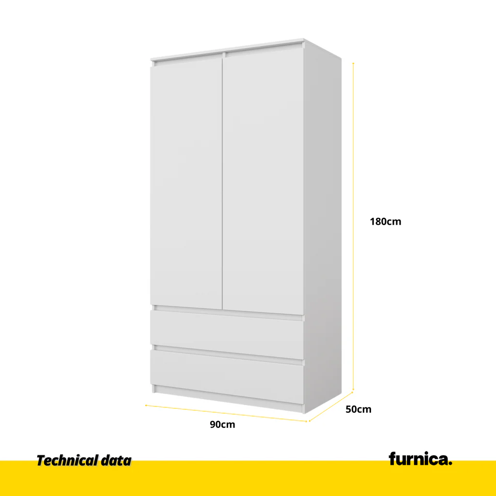 JOELLE - Armario de 2 puertas con 2 cajones - Blanco Mate - A180cm A90cm P50cm (2) – Furnica