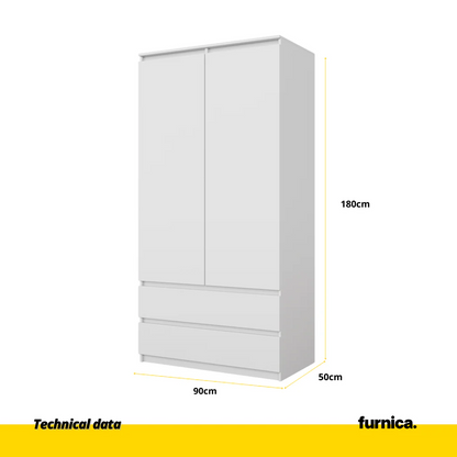 JOELLE - Armario de 2 puertas con 2 cajones - Blanco Mate - A180cm A90cm P50cm (2) – Furnica