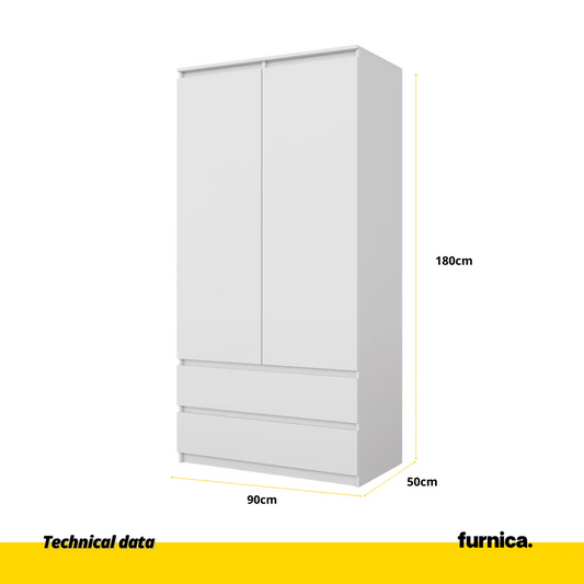 JOELLE - Armario de 2 puertas con 2 cajones - Blanco Mate - A180cm A90cm P50cm (2) – Furnica