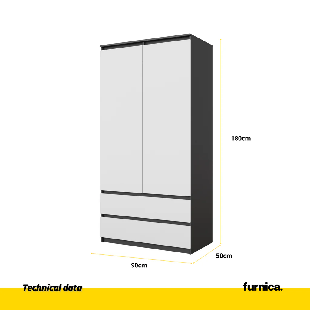 JOELLE - Armario de 2 puertas con 2 cajones - Antracita / Blanco Mate - A180cm A90cm P50cm (2) – Furnica