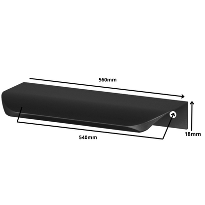 Perfil tirador de canto redondo UA02 de 540 mm (longitud total de 560 mm) - Negro mate