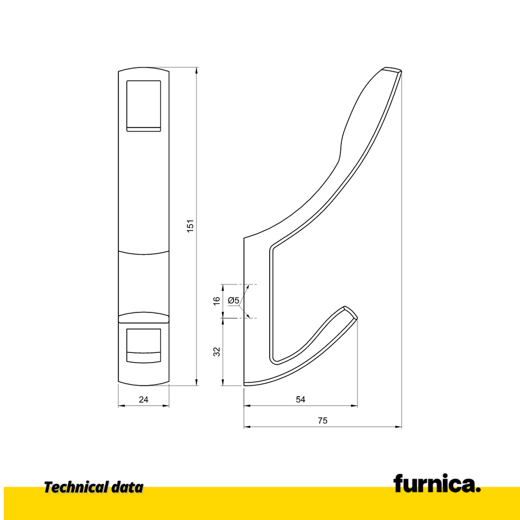 Doble gancho colgador moderno - Vertical - Cromo mate