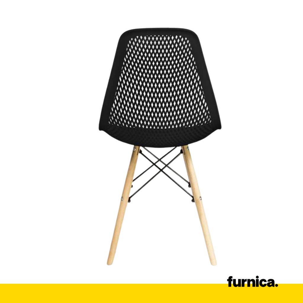 LUCA - Silla de plástico perforado para comedor / oficina con patas de madera - Negro