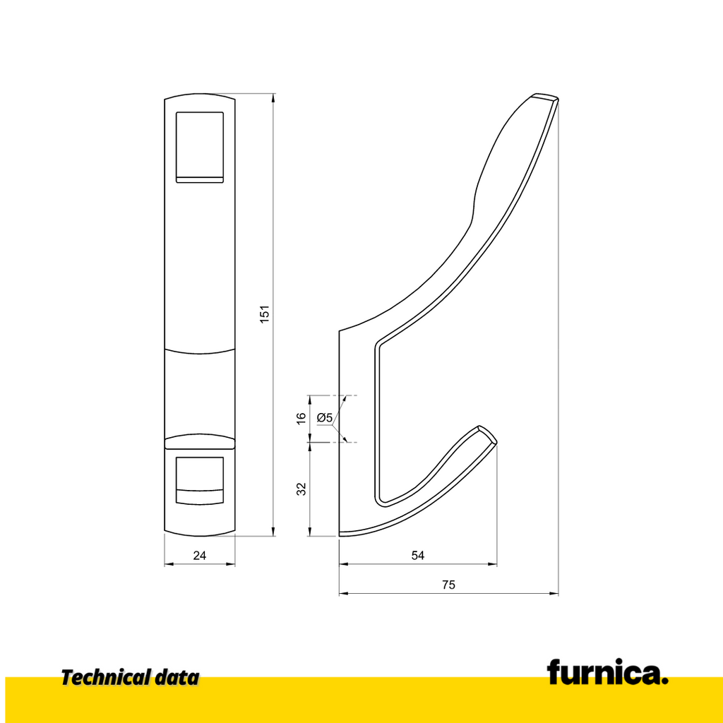 Doble gancho colgador moderno - Vertical - Cromado