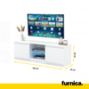 MARCO - Mueble TV con 2 puertas y 1 estante de vidrio - A45cm A120cm P35cm - Blanco Mate