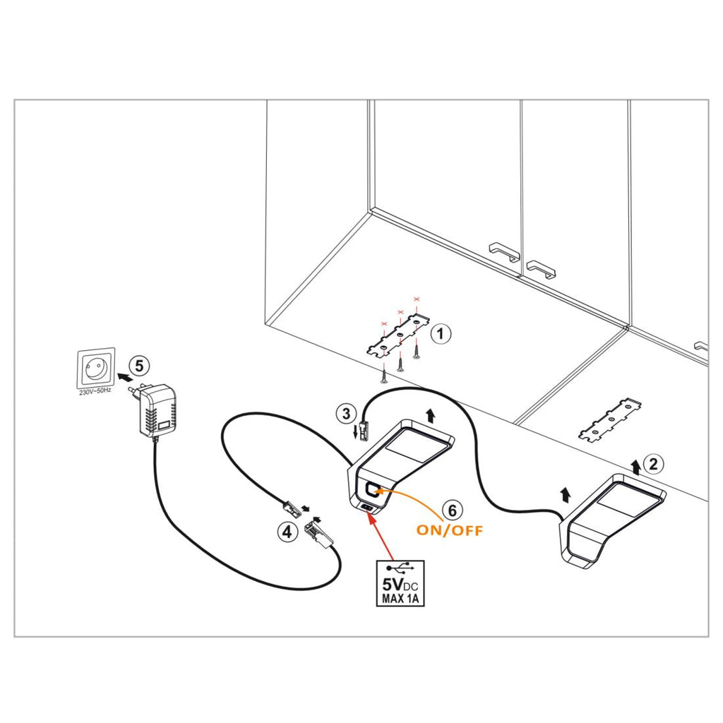 3 lámparas LED de gabinete superiores con USB + fuente de alimentación (F03)