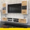 MIRANDA - Mueble TV colgante - 4 armarios - Blanco Mate / Roble Wotan