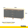 INGRID - Cómoda escandinava - 3 cajones, 2 puertas - Gris Antracita / Roble Wotan - A75cm A150cm P45cm