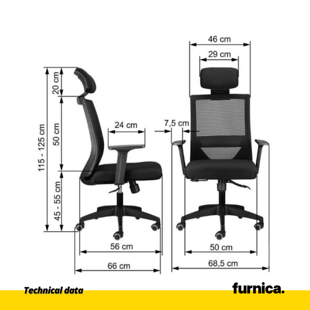 FABIO IV - Silla de oficina cubierta con micro malla de alta calidad - Negro A125cm A68cm