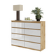 GABRIEL - Cómoda de 8 cajones - Armario de almacenamiento para dormitorio - Roble Wotan / Blanco Brillante A92cm A120cm P33cm