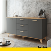 INGRID - Cómoda escandinava - 3 cajones, 2 puertas - Gris Antracita / Roble Wotan - A75cm A150cm P45cm