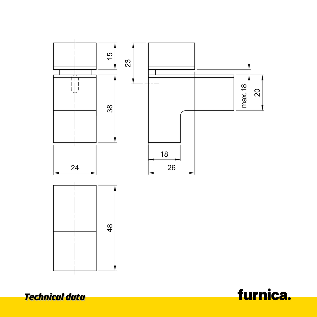 Soporte de vidrio y plato en forma de L - Acero inoxidable