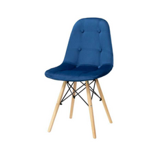 FABRIZIO - Silla de comedor / oficina de terciopelo acolchado con botones y patas de madera - Azul Oscuro