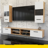 MIRANDA - Mueble TV colgante - 4 armarios - Roble Wotan / Blanco Mate