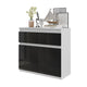 NOAH - Cómoda de 2 cajones y 2 puertas - Armario de almacenamiento para dormitorio - Aparador - Blanco Mate / Negro
