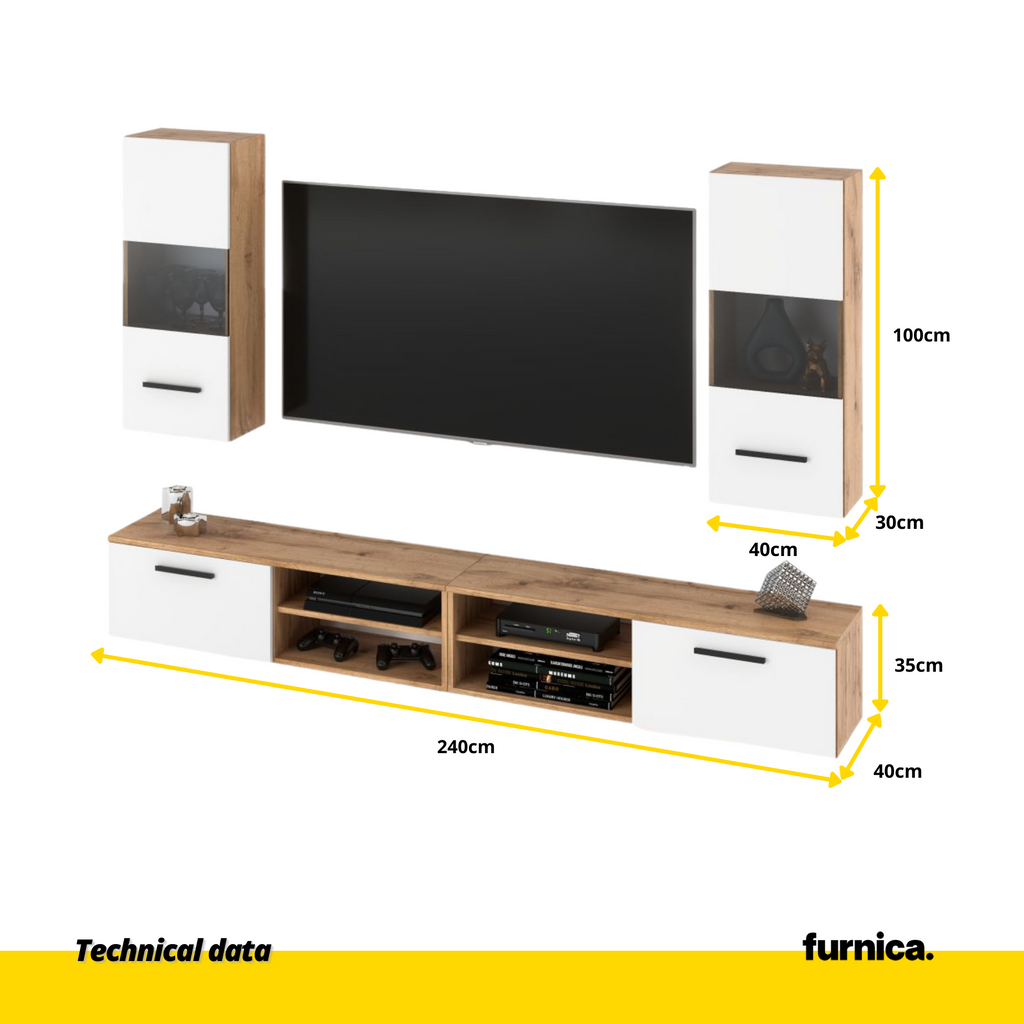 MIRANDA - Mueble TV colgante - 4 armarios - Roble Wotan / Blanco Mate