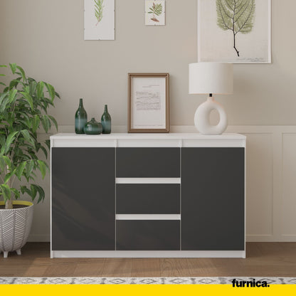 MIKEL - Cómoda de 3 cajones y 2 puertas - Armario de almacenamiento para dormitorio - Blanco Mate / Antracita - A75cm (3)