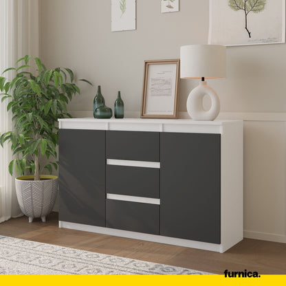 MIKEL - Cómoda de 3 cajones y 2 puertas - Armario de almacenamiento para dormitorio - Blanco Mate / Antracita - A75cm (4)