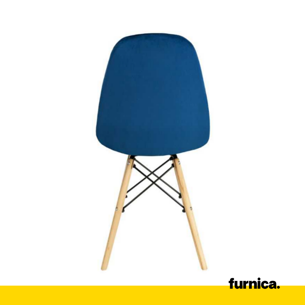 FABRIZIO - Silla de comedor / oficina de terciopelo acolchado con botones y patas de madera - Azul Oscuro